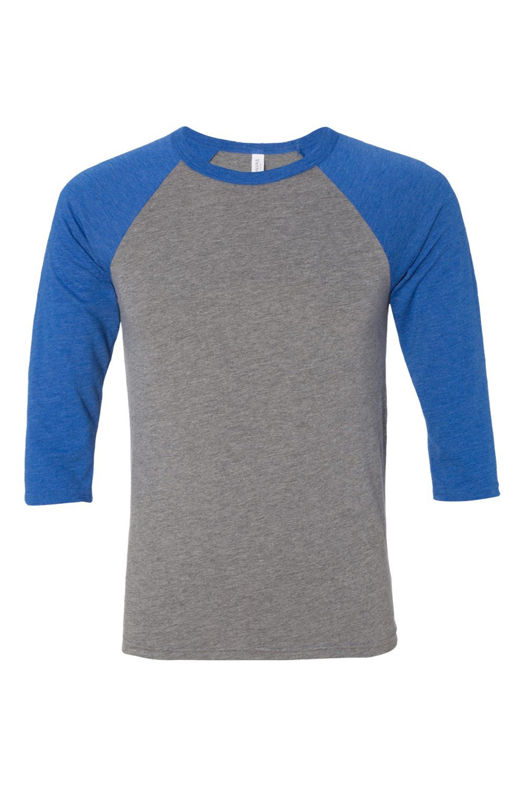 Bella + Canvas BC3200/3200 Mens 3/4 Sleeve Crewneck T-Shirt Grey/True Royal Blue Flat Front