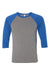Bella + Canvas BC3200/3200 Mens 3/4 Sleeve Crewneck T-Shirt Grey/Royal Blue Flat Front