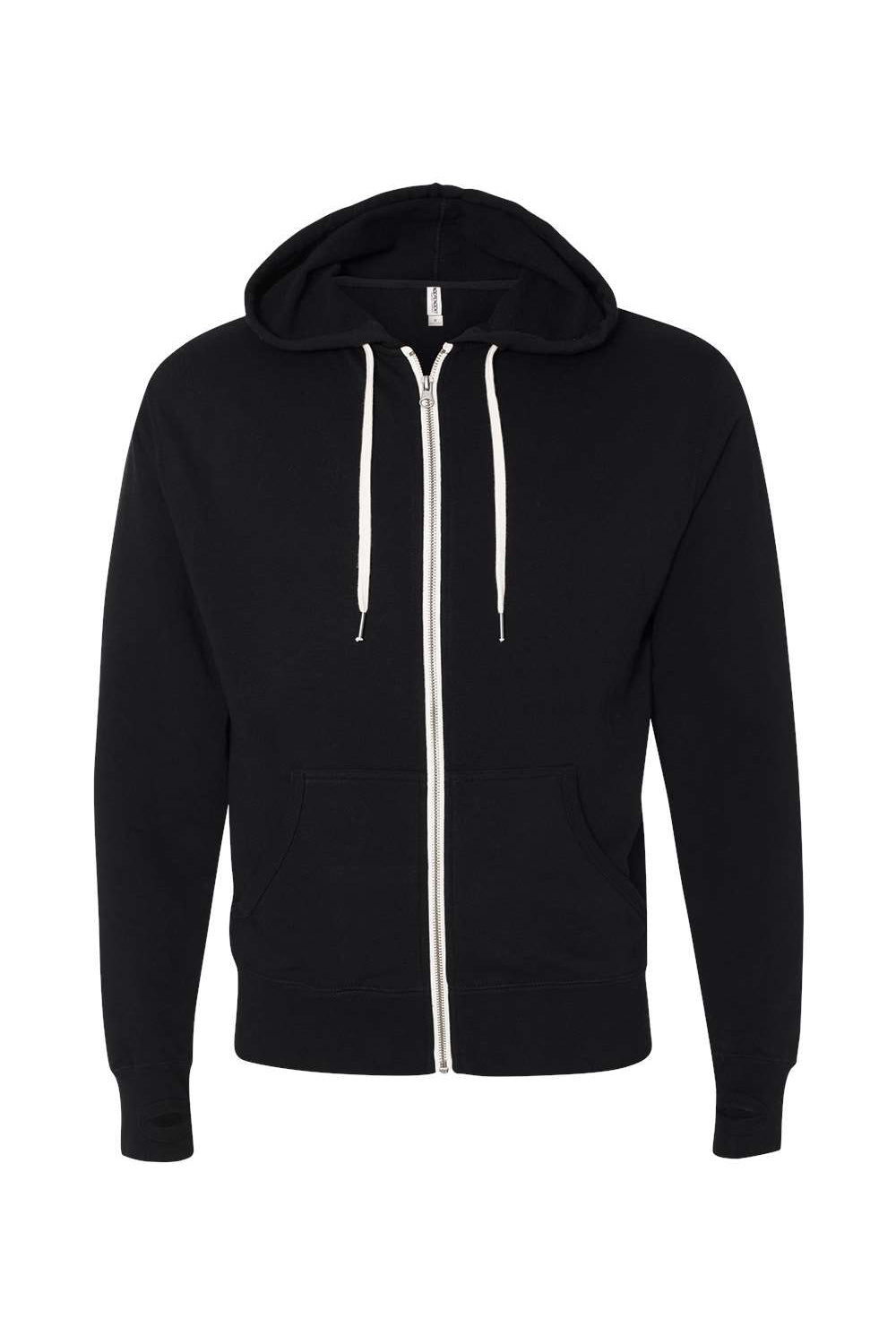 Independent Trading Company PRM90HTZ Mens French Terry Full Zip Hooded Sweatshirt Hoodie w/ Pockets Black Flat Front