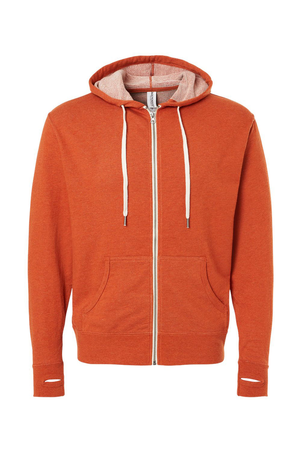 Independent Trading Co. PRM90HTZ Mens French Terry Full Zip Hooded Sweatshirt Hoodie Heather Burnt Orange Flat Front