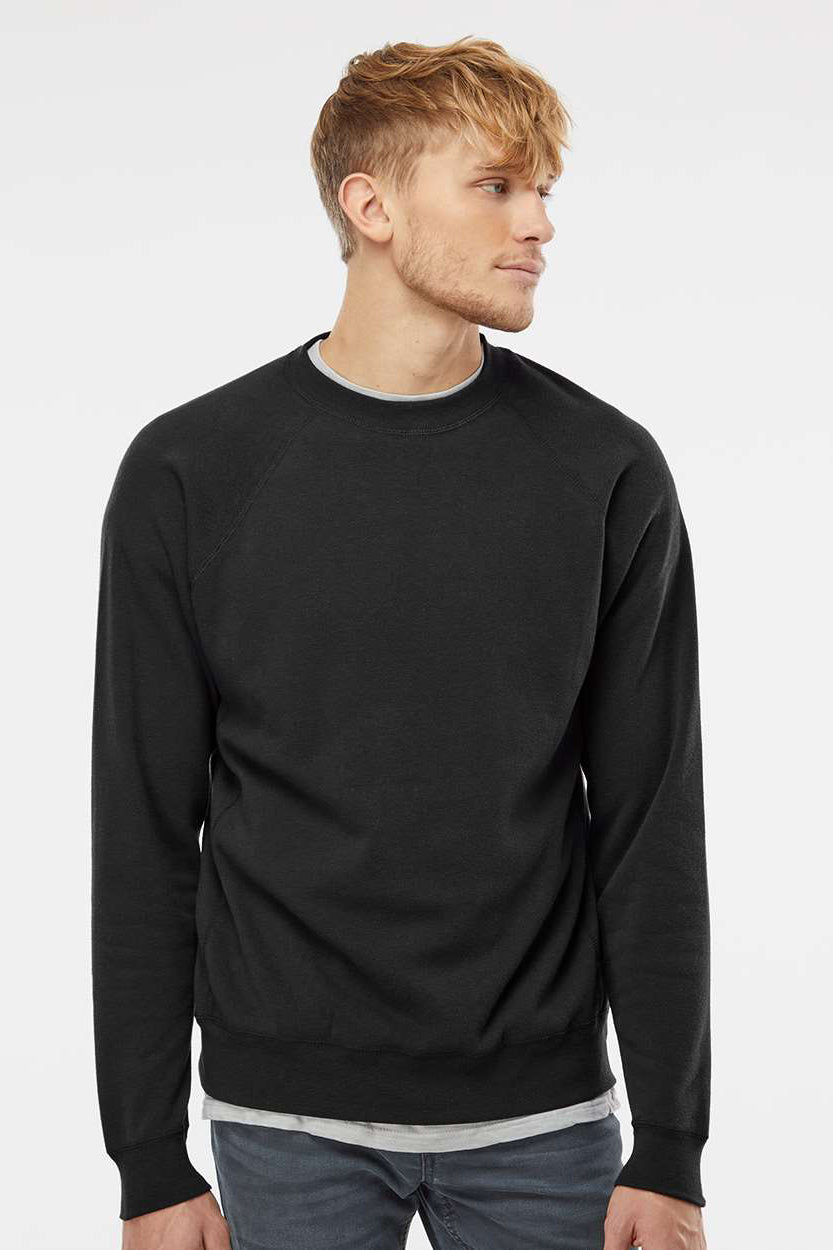 Independent Trading Company PRM30SBC Mens Special Blend Crewneck Raglan Sweatshirt Black Model Front