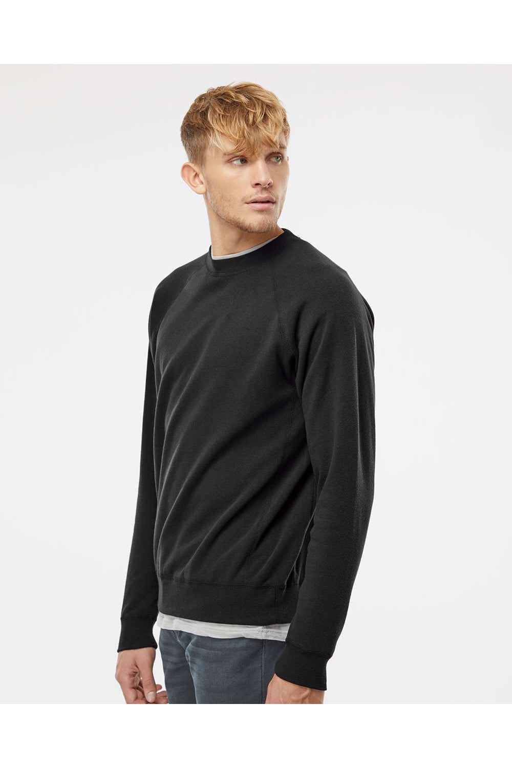 Independent Trading Co. PRM30SBC Mens Special Blend Crewneck Raglan Sweatshirt Black Model Side
