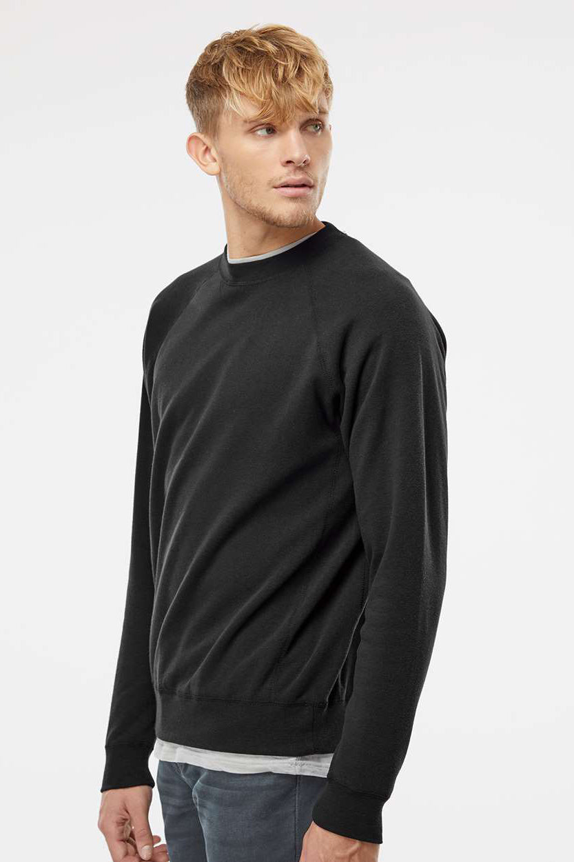 Independent Trading Company PRM30SBC Mens Special Blend Crewneck Raglan Sweatshirt Black Model Side