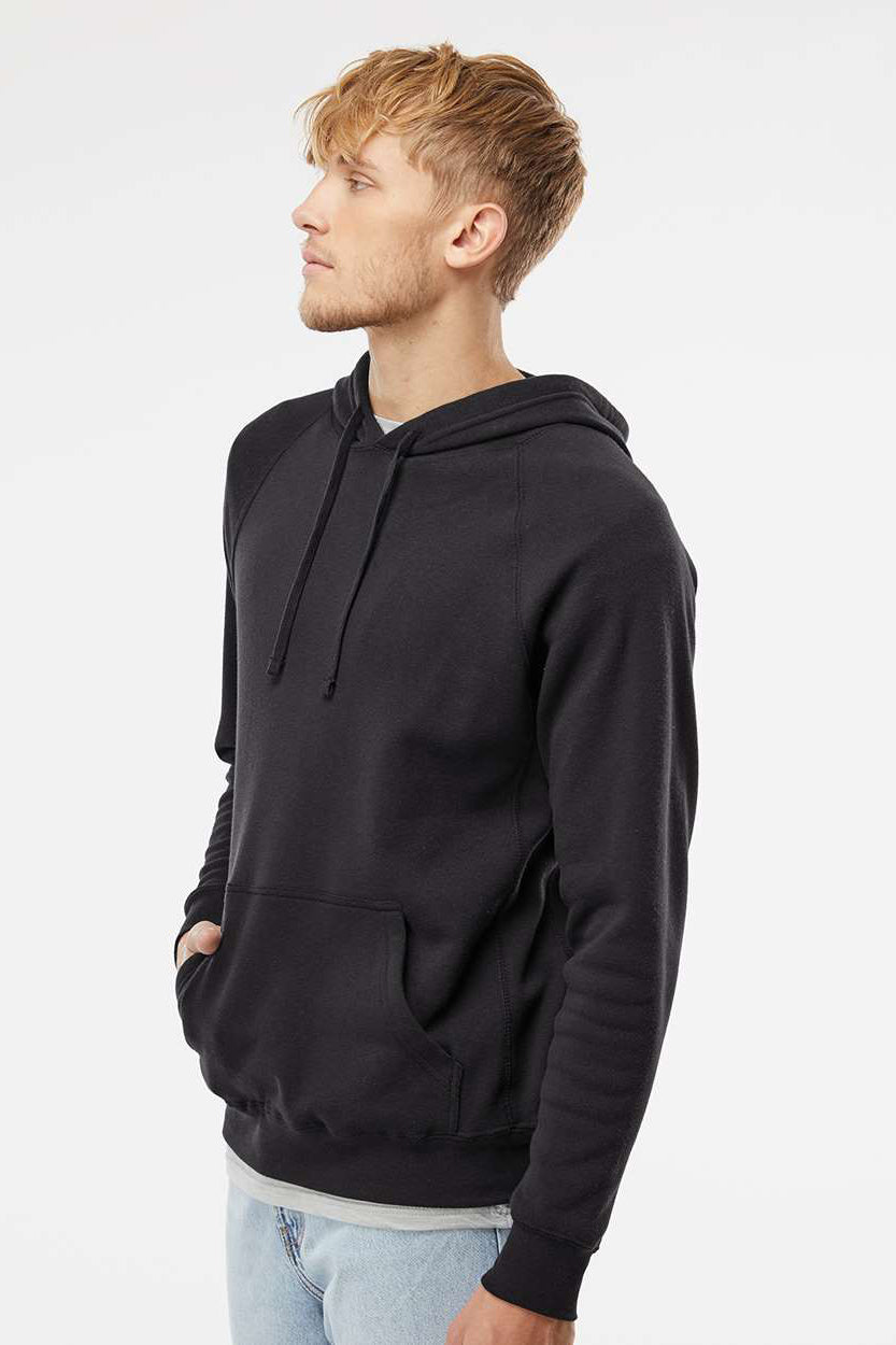 Independent Trading Company PRM33SBP Mens Special Blend Raglan Hooded Sweatshirt Hoodie w/ Pouch Pocket Black Model Side