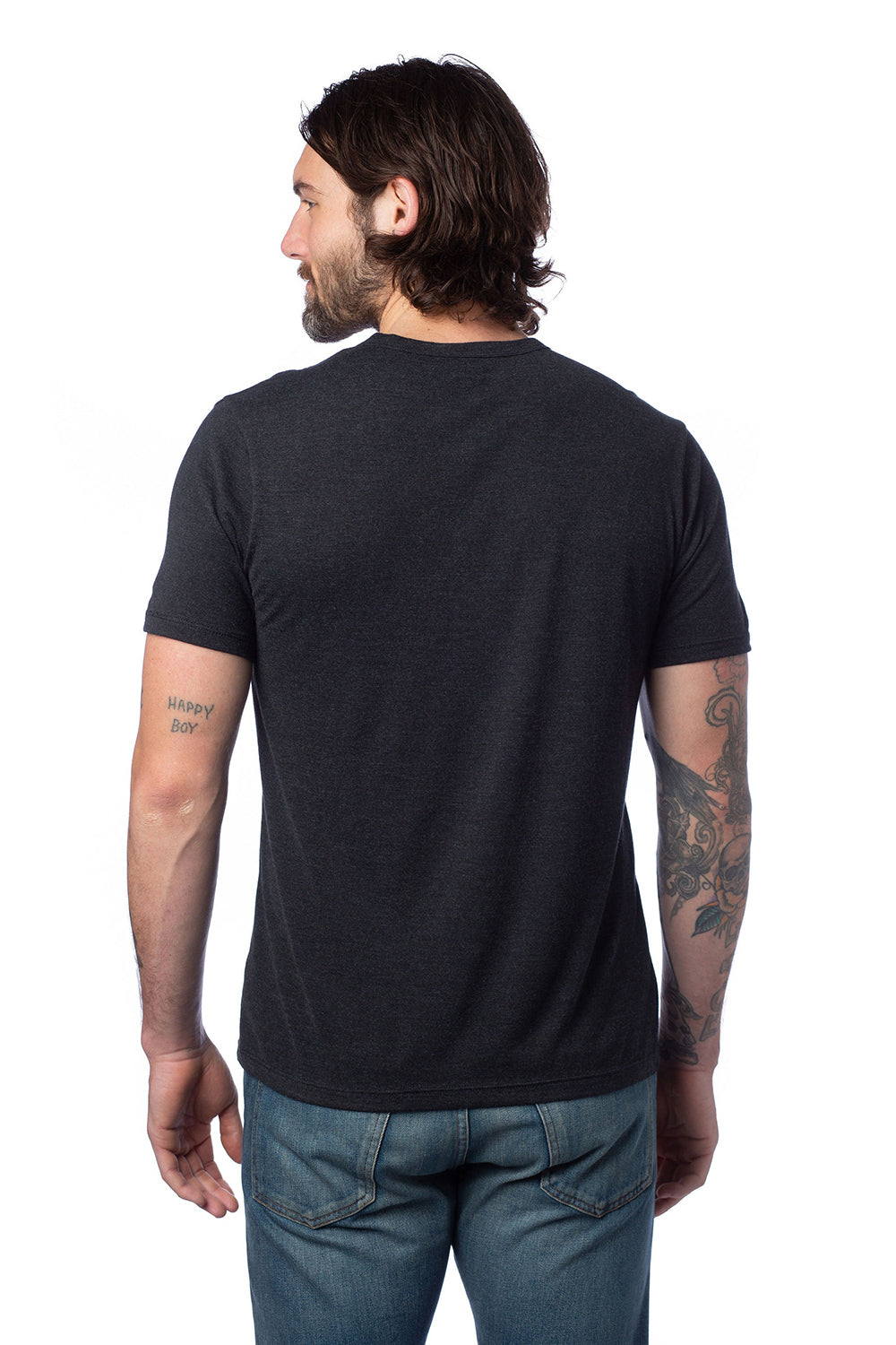 Alternative 4400HM Mens Modal Short Sleeve Crewneck T-Shirt Black Model Back