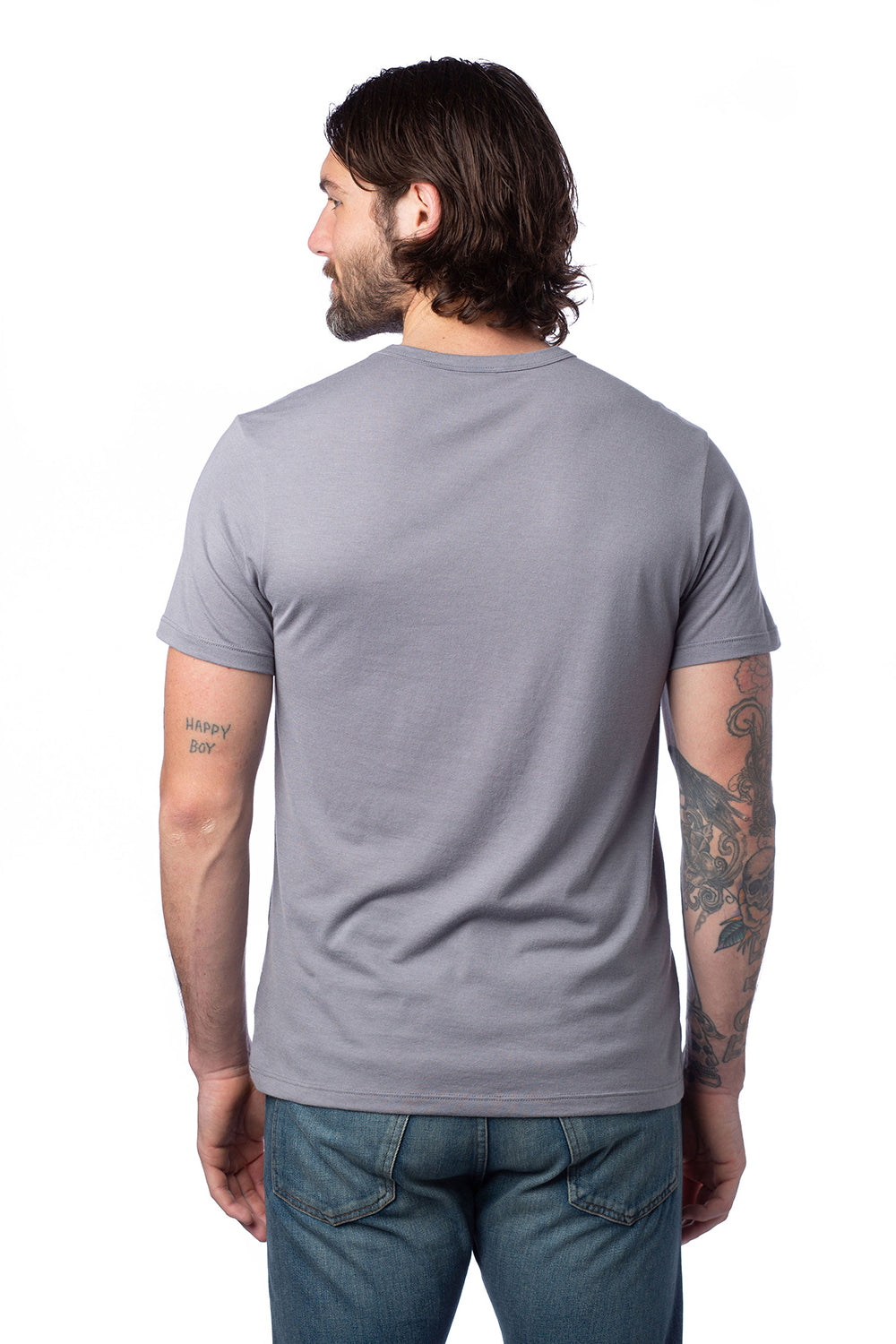 Alternative 4400HM Mens Modal Short Sleeve Crewneck T-Shirt Nickel Grey Model Back