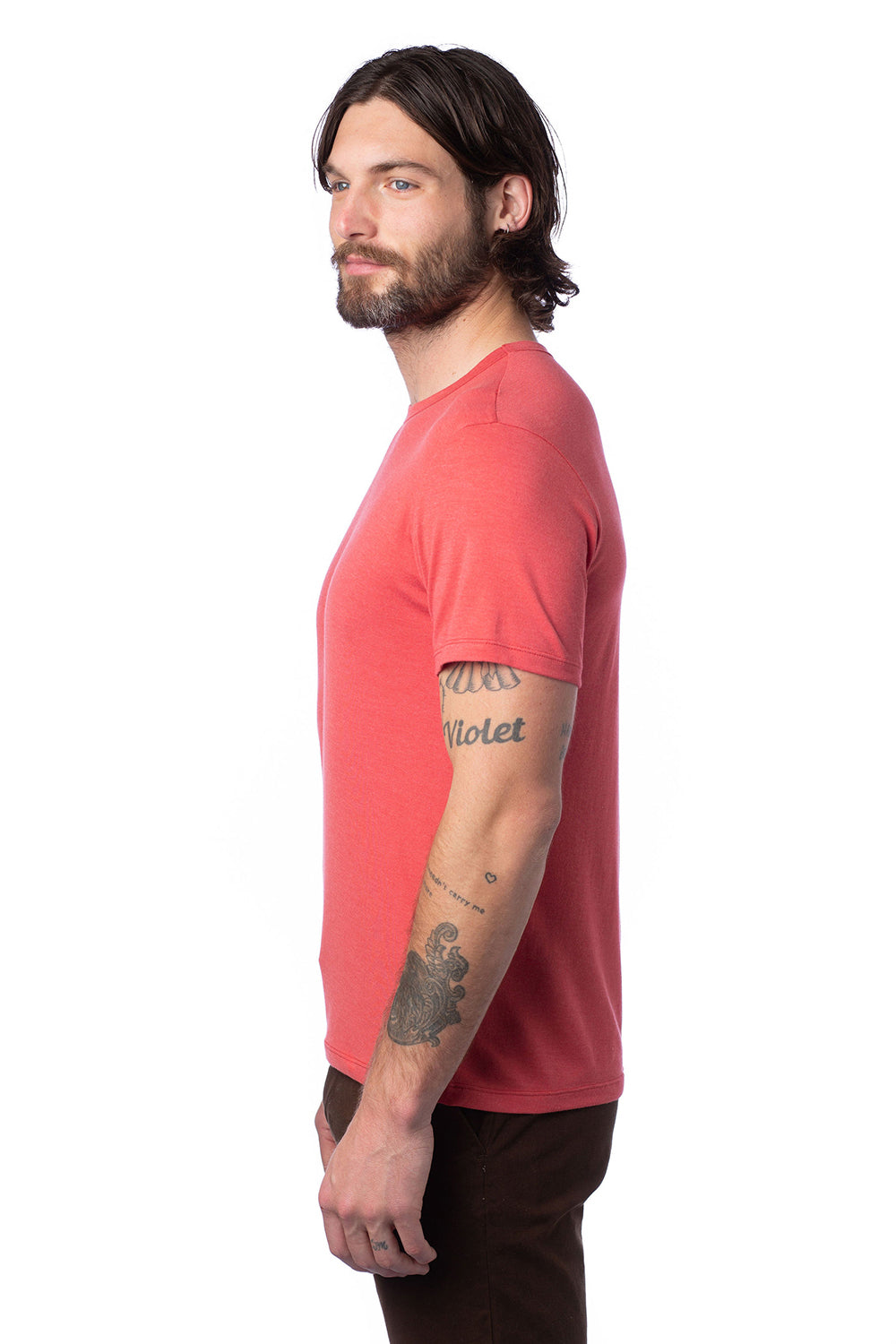 Alternative 4400HM Mens Modal Short Sleeve Crewneck T-Shirt Faded Red Model Side