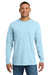 Comfort Colors 4410/C4410 Mens Long Sleeve Crewneck T-Shirt w/ Pocket Chambray Blue Model Front