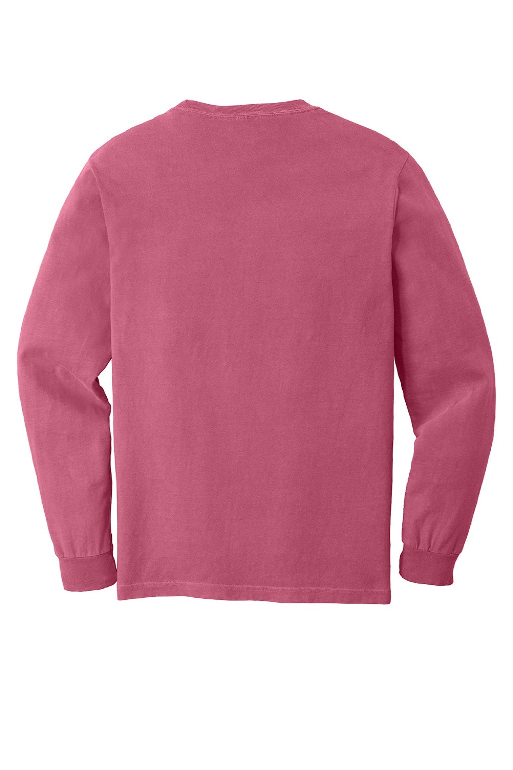 Comfort Colors 4410/C4410 Mens Long Sleeve Crewneck T-Shirt w/ Pocket Crunchberry Pink Flat Back
