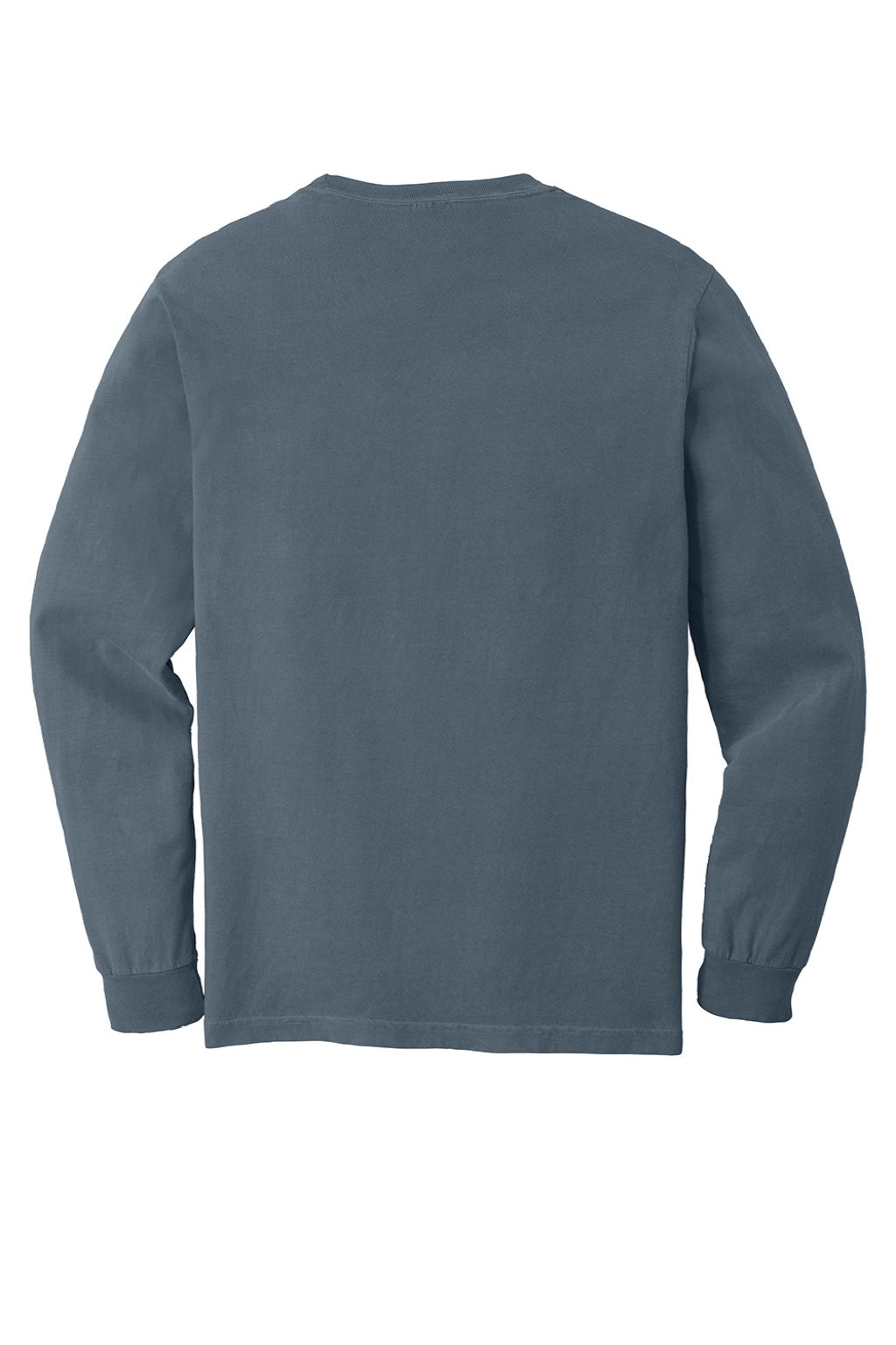 Comfort Colors 4410/C4410 Mens Long Sleeve Crewneck T-Shirt w/ Pocket Denim Blue Flat Back