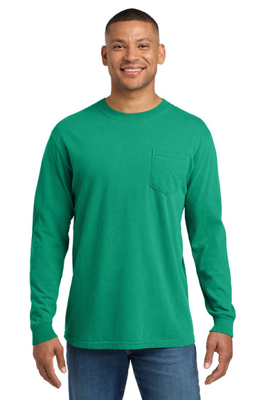 Comfort Colors 4410/C4410 Mens Long Sleeve Crewneck T-Shirt w/ Pocket Island Green Model Front