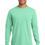 Comfort Colors Mens Long Sleeve Crewneck T-Shirt w/ Pocket - Island Reef Green