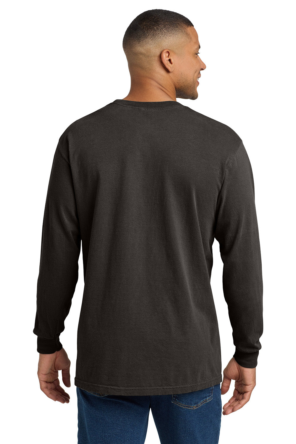 Comfort Colors 4410/C4410 Mens Long Sleeve Crewneck T-Shirt w/ Pocket Pepper Grey Model Back