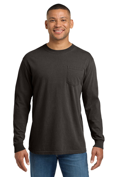 Comfort Colors 4410/C4410 Mens Long Sleeve Crewneck T-Shirt w/ Pocket Pepper Grey Model Front