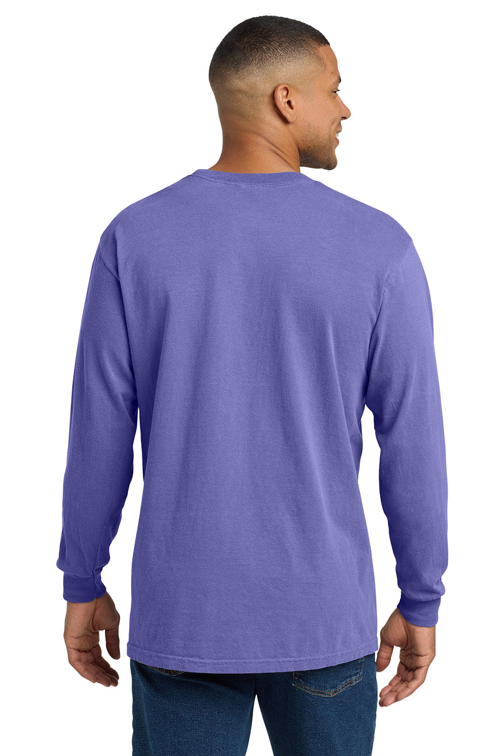 Comfort Colors 4410/C4410 Mens Long Sleeve Crewneck T-Shirt w/ Pocket Violet Purple Model Back