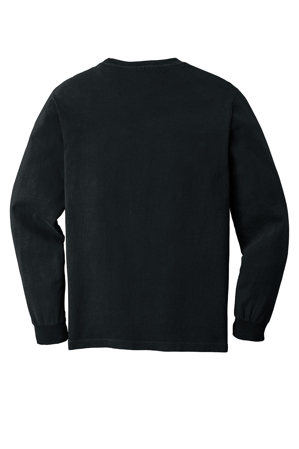 Comfort Colors 4410/C4410 Mens Long Sleeve Crewneck T-Shirt w/ Pocket Black Flat Back