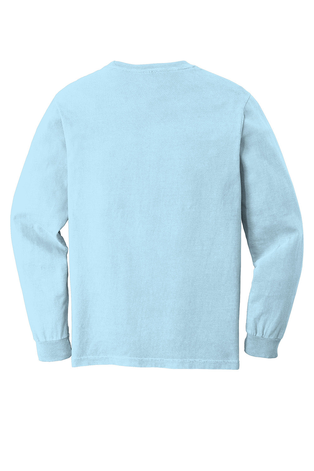 Comfort Colors 4410/C4410 Mens Long Sleeve Crewneck T-Shirt w/ Pocket Chambray Blue Flat Back