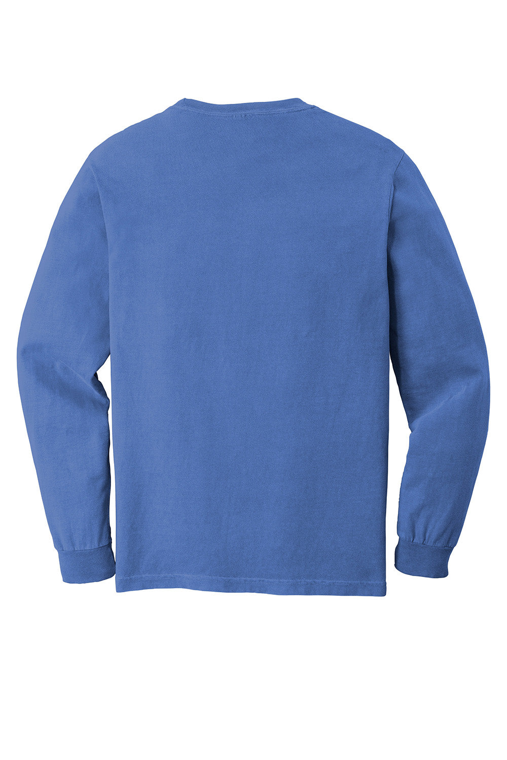 Comfort Colors 4410/C4410 Mens Long Sleeve Crewneck T-Shirt w/ Pocket Flo Blue Flat Back