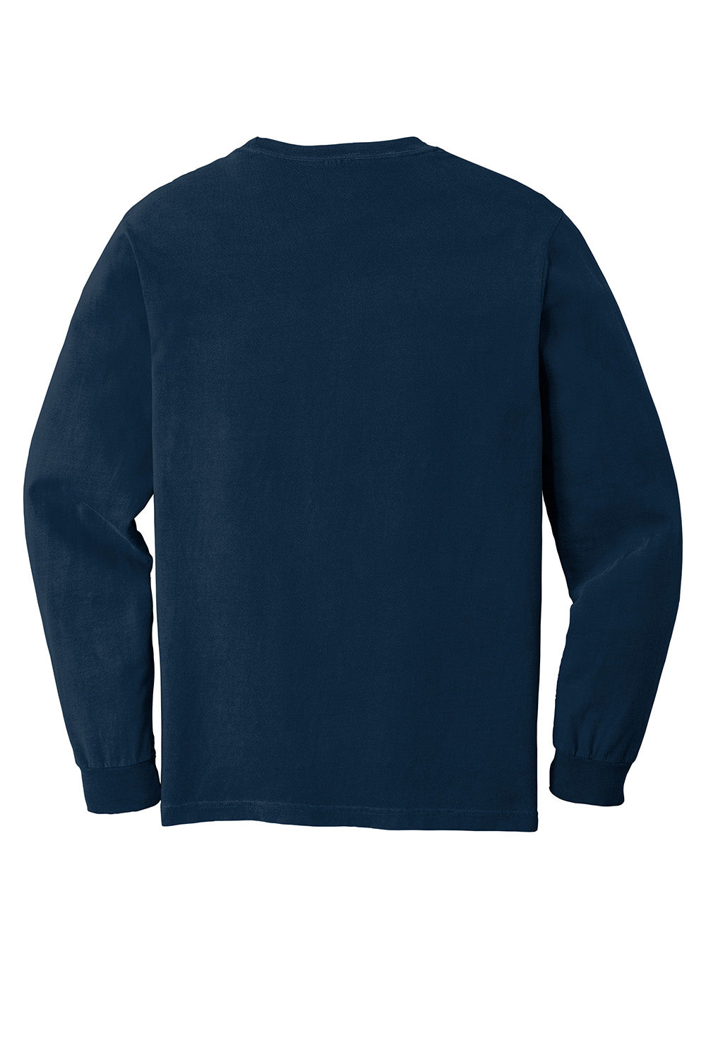 Comfort Colors 4410/C4410 Mens Long Sleeve Crewneck T-Shirt w/ Pocket True Navy Blue Flat Back