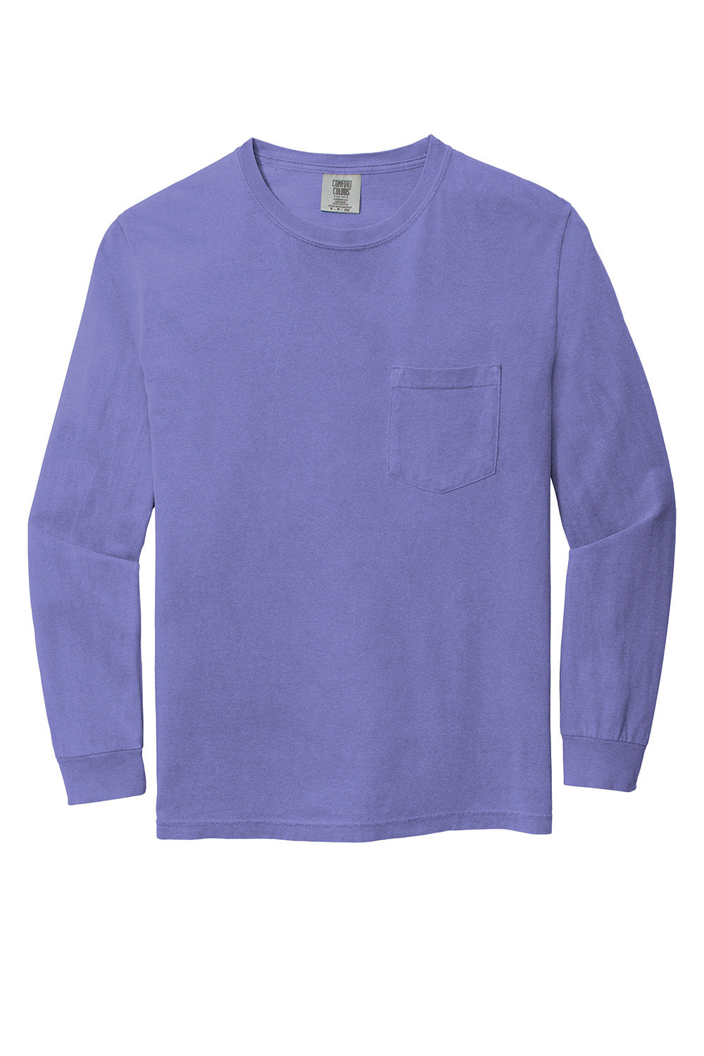 Comfort Colors 4410/C4410 Mens Long Sleeve Crewneck T-Shirt w/ Pocket Violet Purple Flat Front