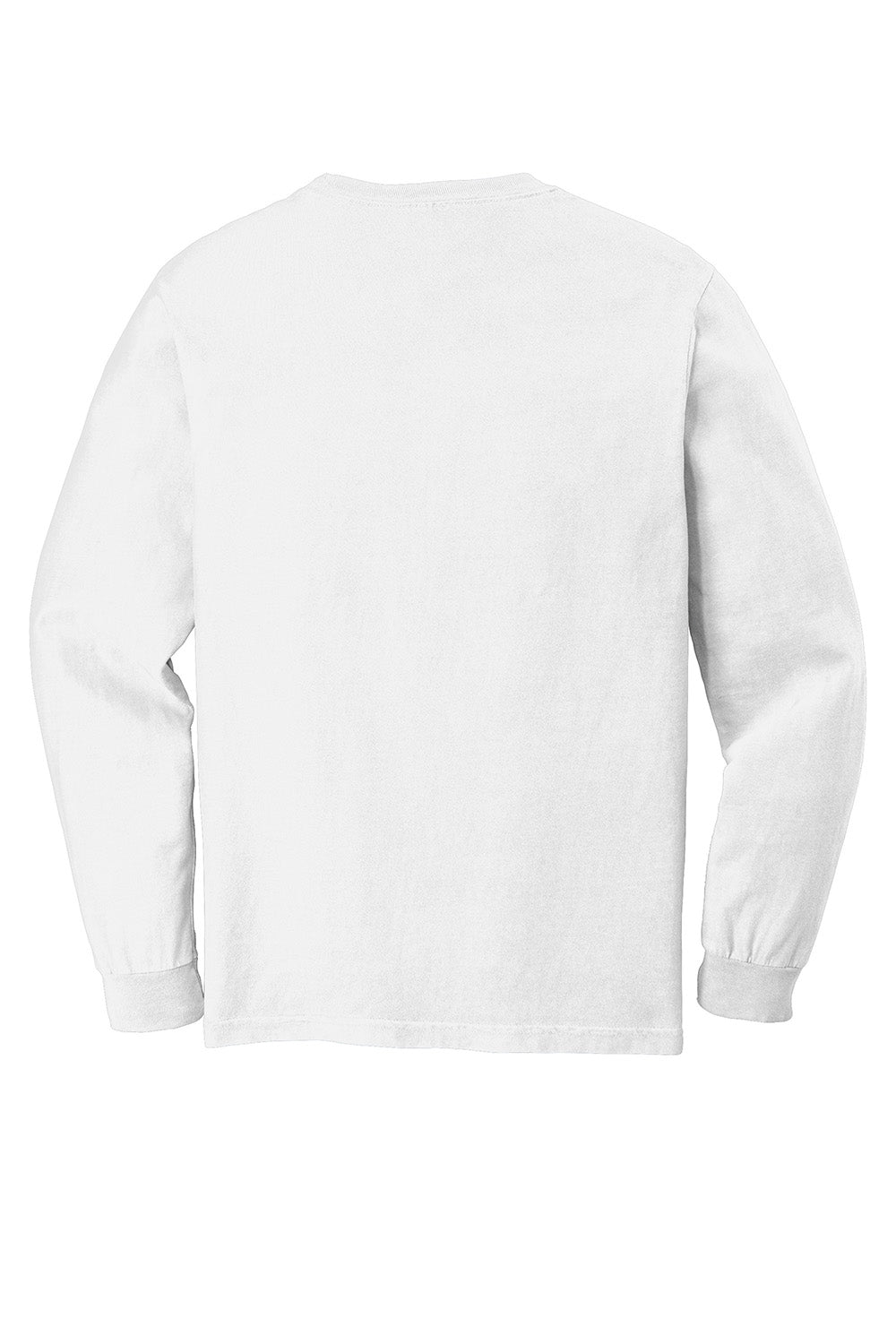 Comfort Colors 4410/C4410 Mens Long Sleeve Crewneck T-Shirt w/ Pocket White Flat Back
