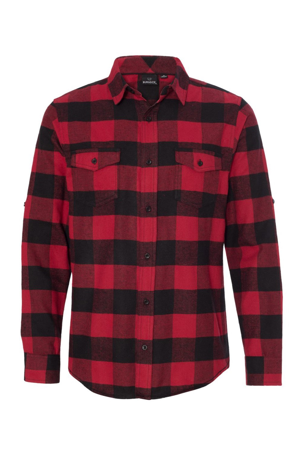 Burnside 8210 Mens Flannel Long Sleeve Button Down Shirt w/ Double Pockets Red/Black Flat Front