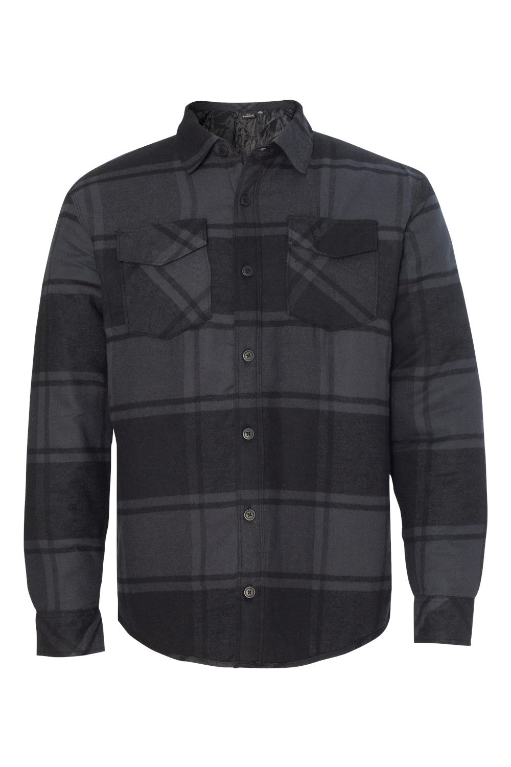 Burnside 8610 Mens Quilted Flannel Button Down Shirt Jacket Black Plaid Flat Front