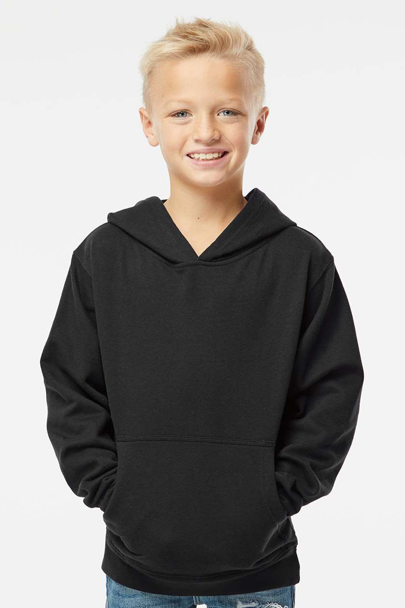 Independent Trading Company SS4001Y Youth Hooded Sweatshirt Hoodie w/ Pouch Pocket Black Model Front