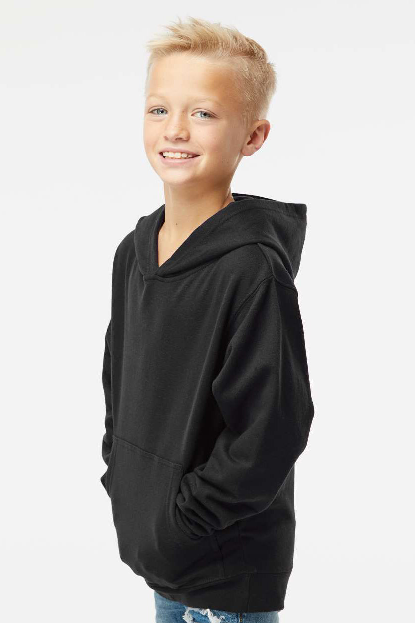 Independent Trading Company SS4001Y Youth Hooded Sweatshirt Hoodie w/ Pouch Pocket Black Model Side