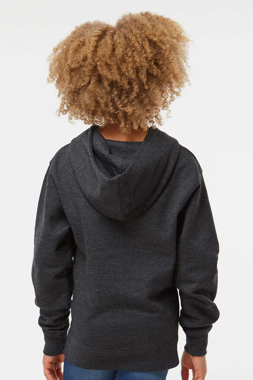 Independent Trading Company SS4001Y Youth Hooded Sweatshirt Hoodie w/ Pouch Pocket Heather Charcoal Grey Model Back