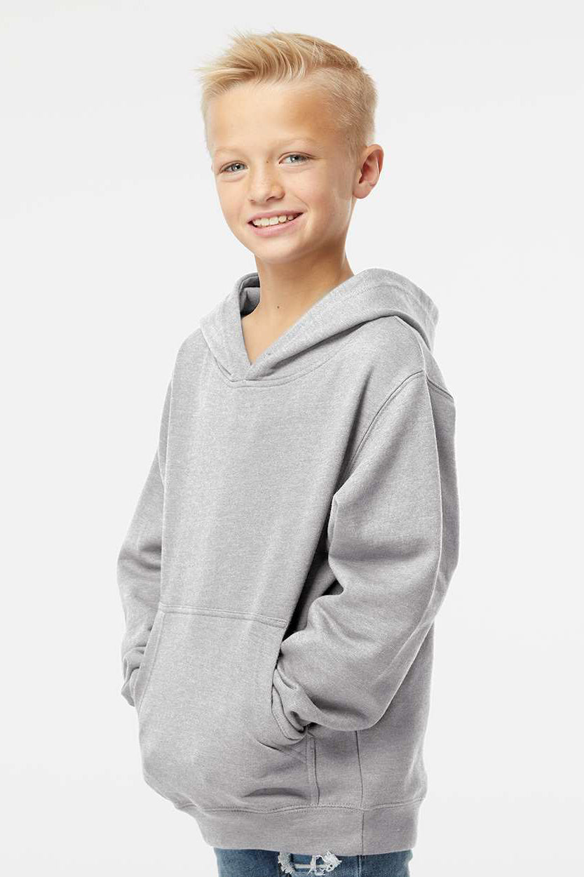 Independent Trading Company SS4001Y Youth Hooded Sweatshirt Hoodie w/ Pouch Pocket Heather Grey Model Side