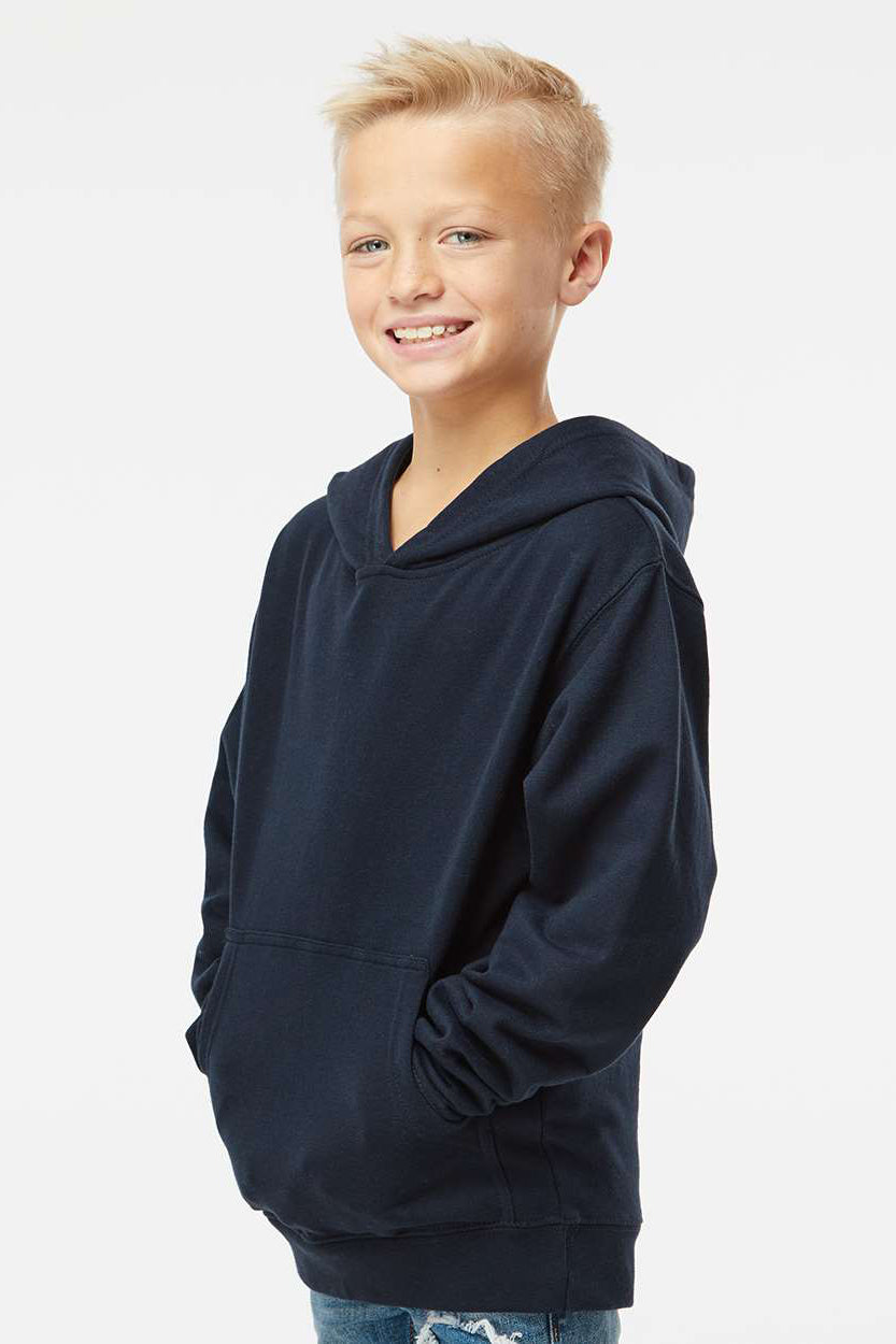 Independent Trading Company SS4001Y Youth Hooded Sweatshirt Hoodie w/ Pouch Pocket Navy Blue Model Side