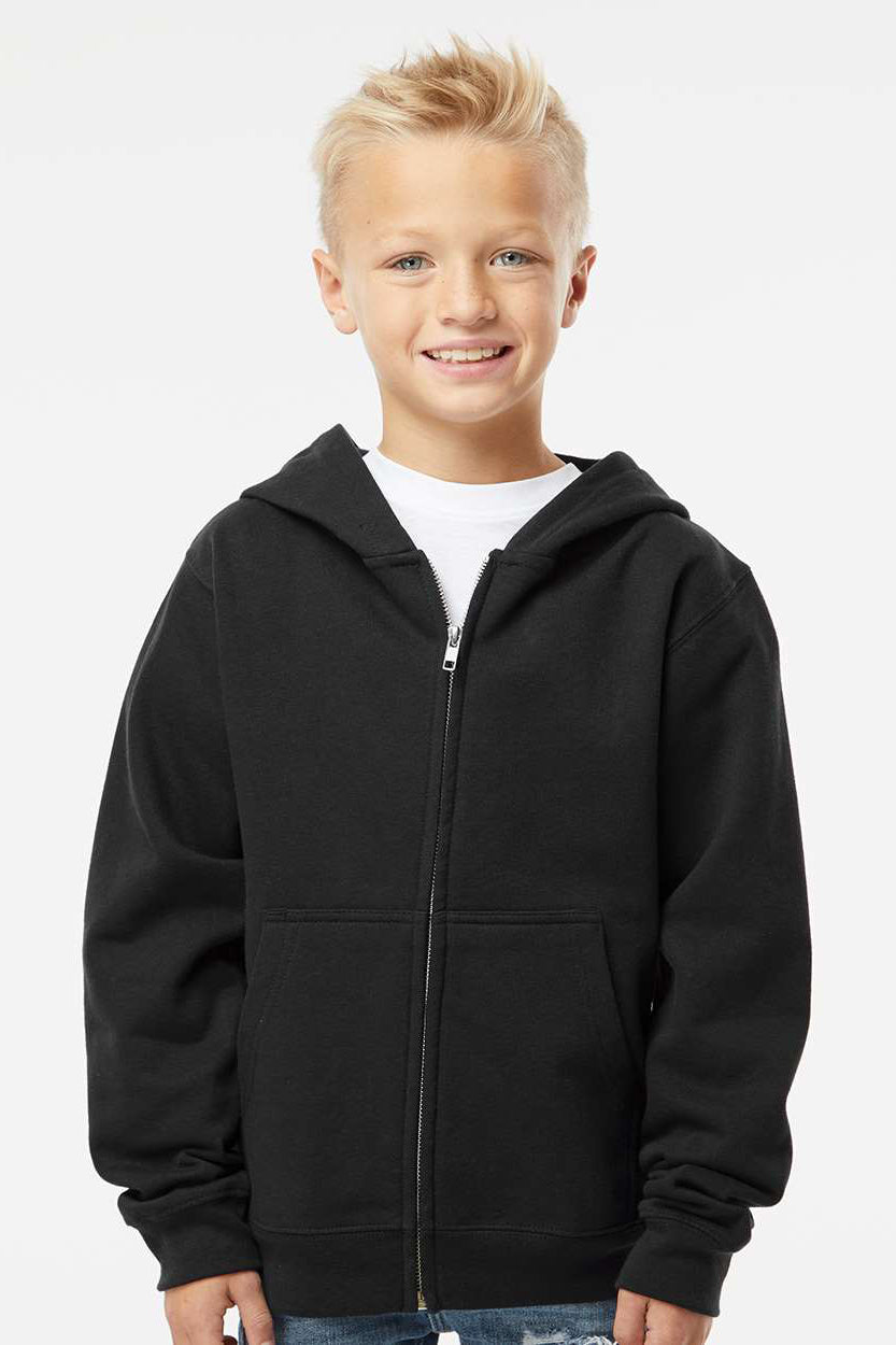 Independent Trading Company SS4001YZ Youth Full Zip Hooded Sweatshirt Hoodie w/ Pockets Black Model Front