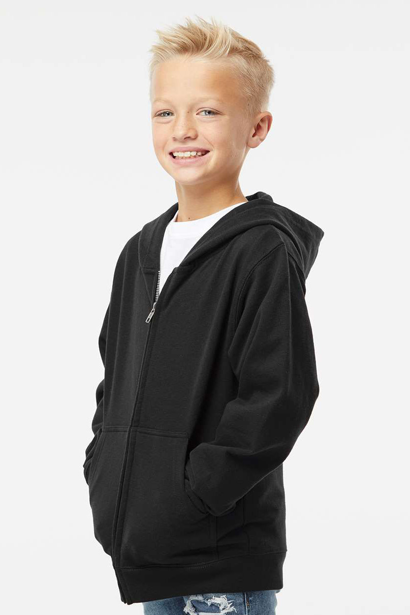 Independent Trading Company SS4001YZ Youth Full Zip Hooded Sweatshirt Hoodie w/ Pockets Black Model Side