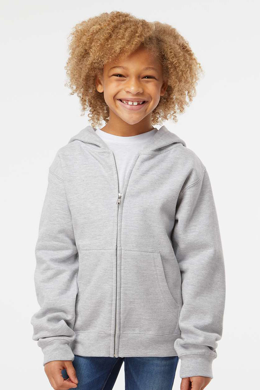 Independent Trading Company SS4001YZ Youth Full Zip Hooded Sweatshirt Hoodie w/ Pockets Heather Grey Model Front