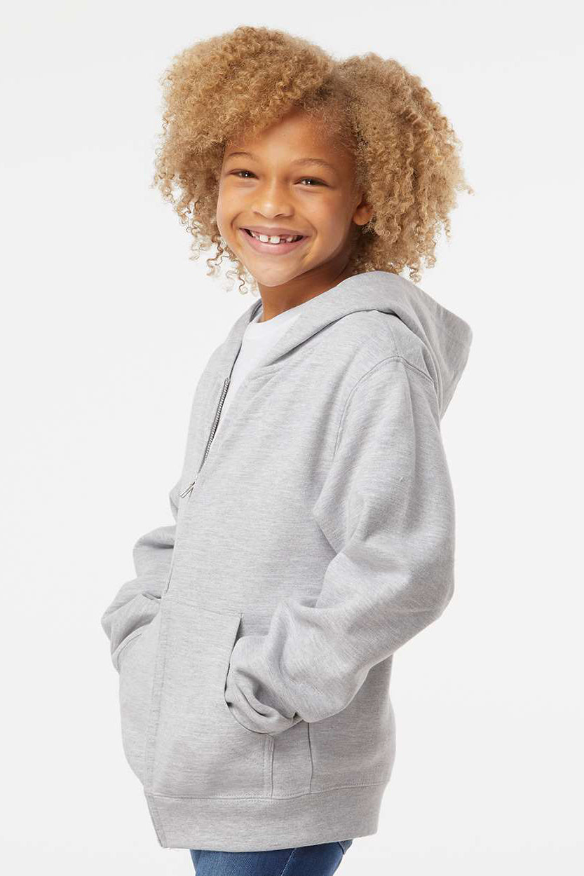 Independent Trading Company SS4001YZ Youth Full Zip Hooded Sweatshirt Hoodie w/ Pockets Heather Grey Model Side