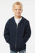 Independent Trading Company SS4001YZ Youth Full Zip Hooded Sweatshirt Hoodie w/ Pockets Navy Blue Model Front