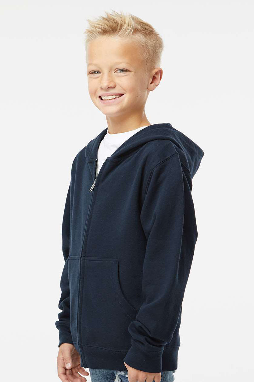 Independent Trading Company SS4001YZ Youth Full Zip Hooded Sweatshirt Hoodie w/ Pockets Navy Blue Model Side