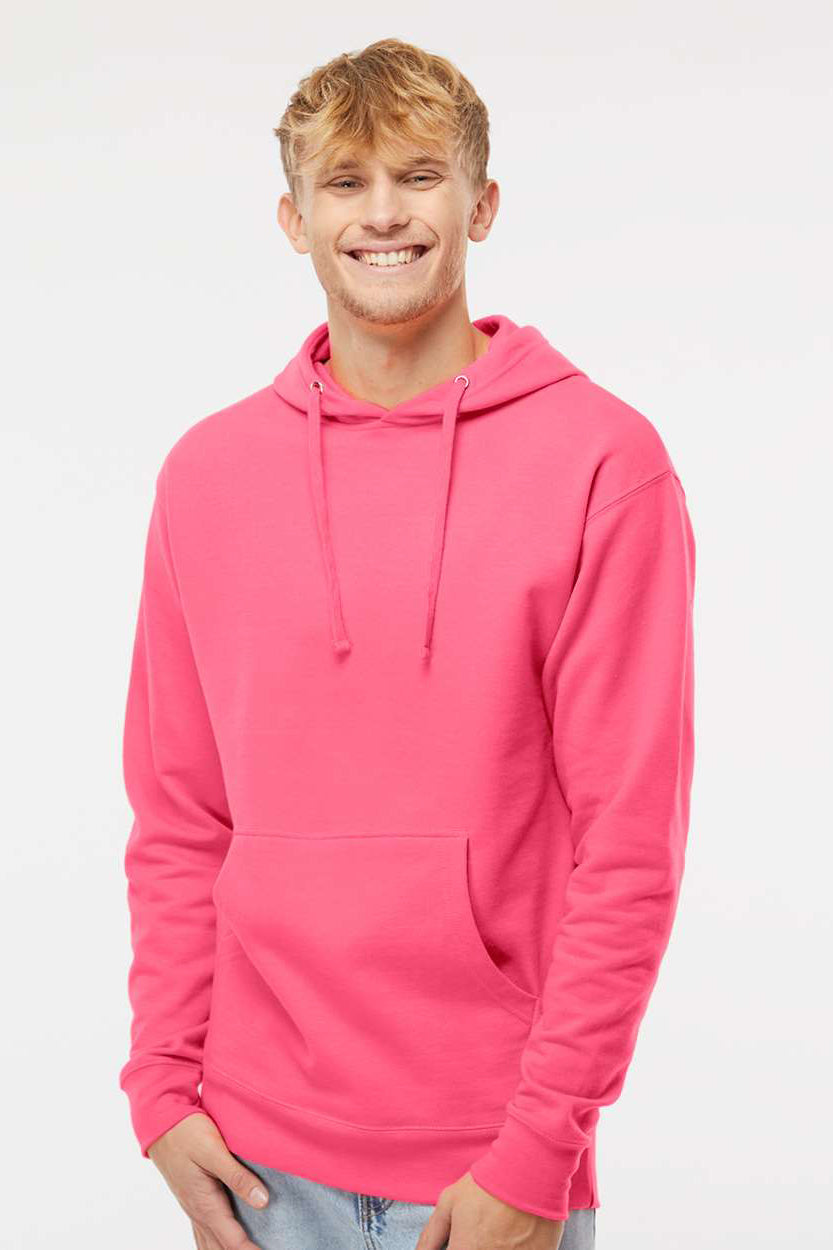 Independent Trading Company SS4500 Mens Hooded Sweatshirt Hoodie w/ Pouch Pocket Neon Pink Model Front