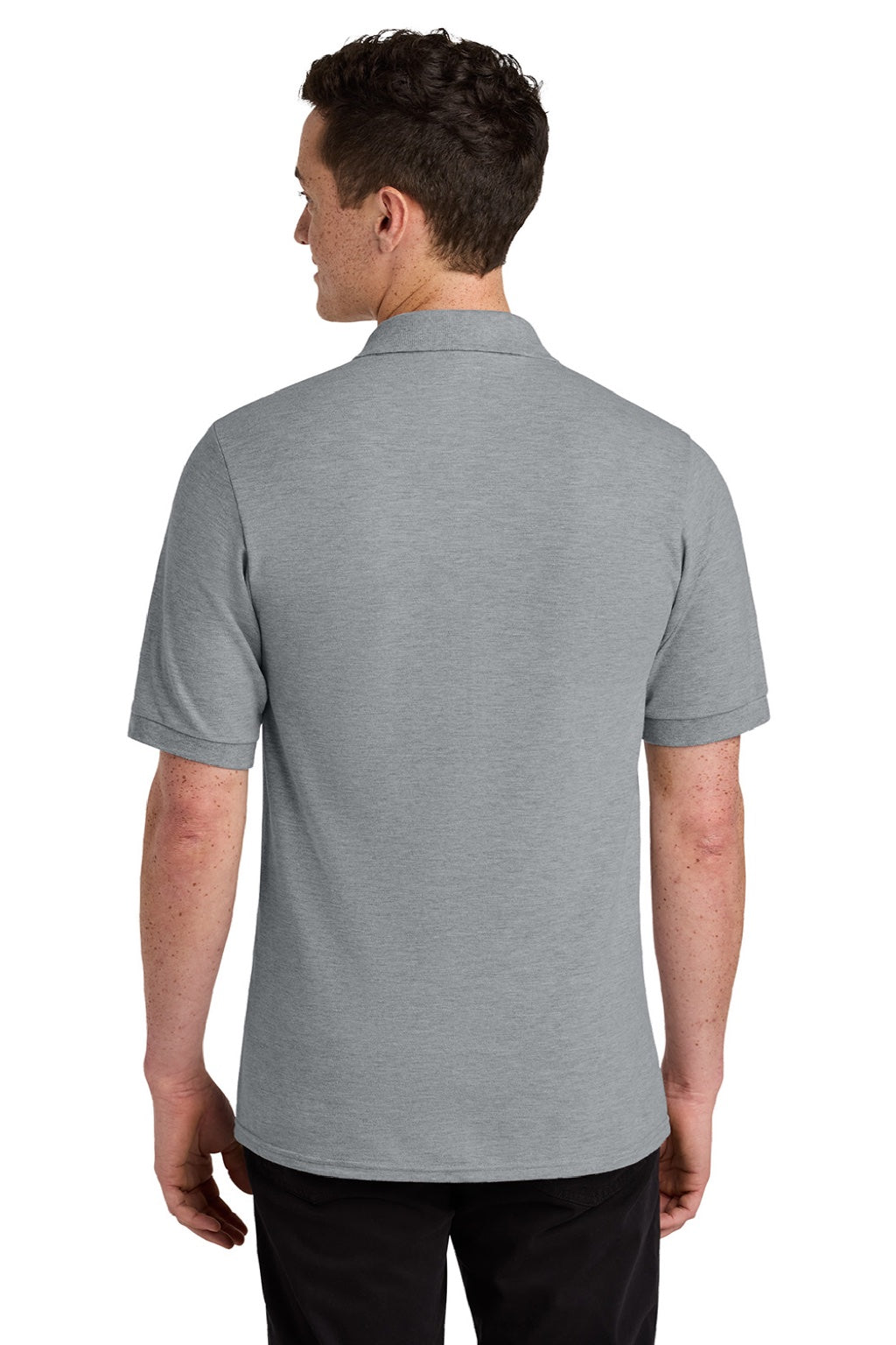 Jerzees 443M Mens Short Sleeve Polo Shirt Heather Grey Model Back