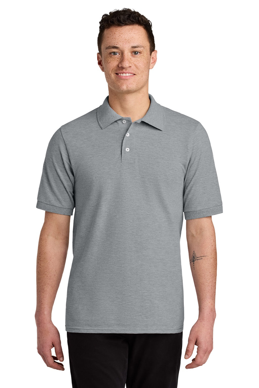 Jerzees 443M Mens Short Sleeve Polo Shirt Heather Grey Model Front