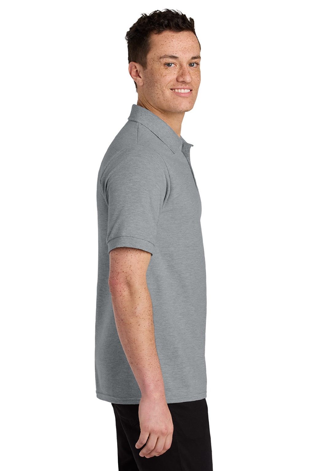 Jerzees 443M Mens Short Sleeve Polo Shirt Heather Grey Model Side