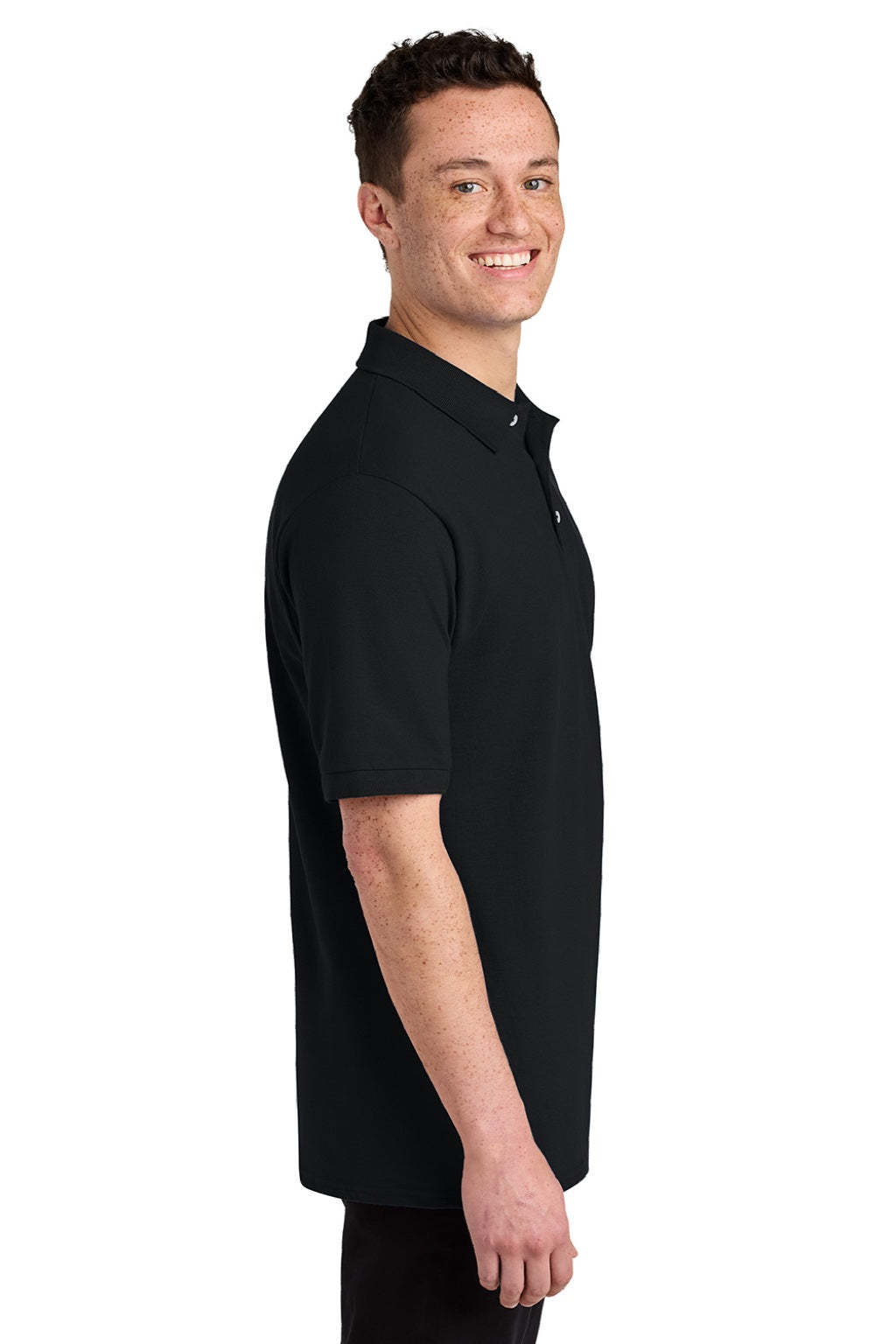 Jerzees 443M Mens Short Sleeve Polo Shirt Black Model Side