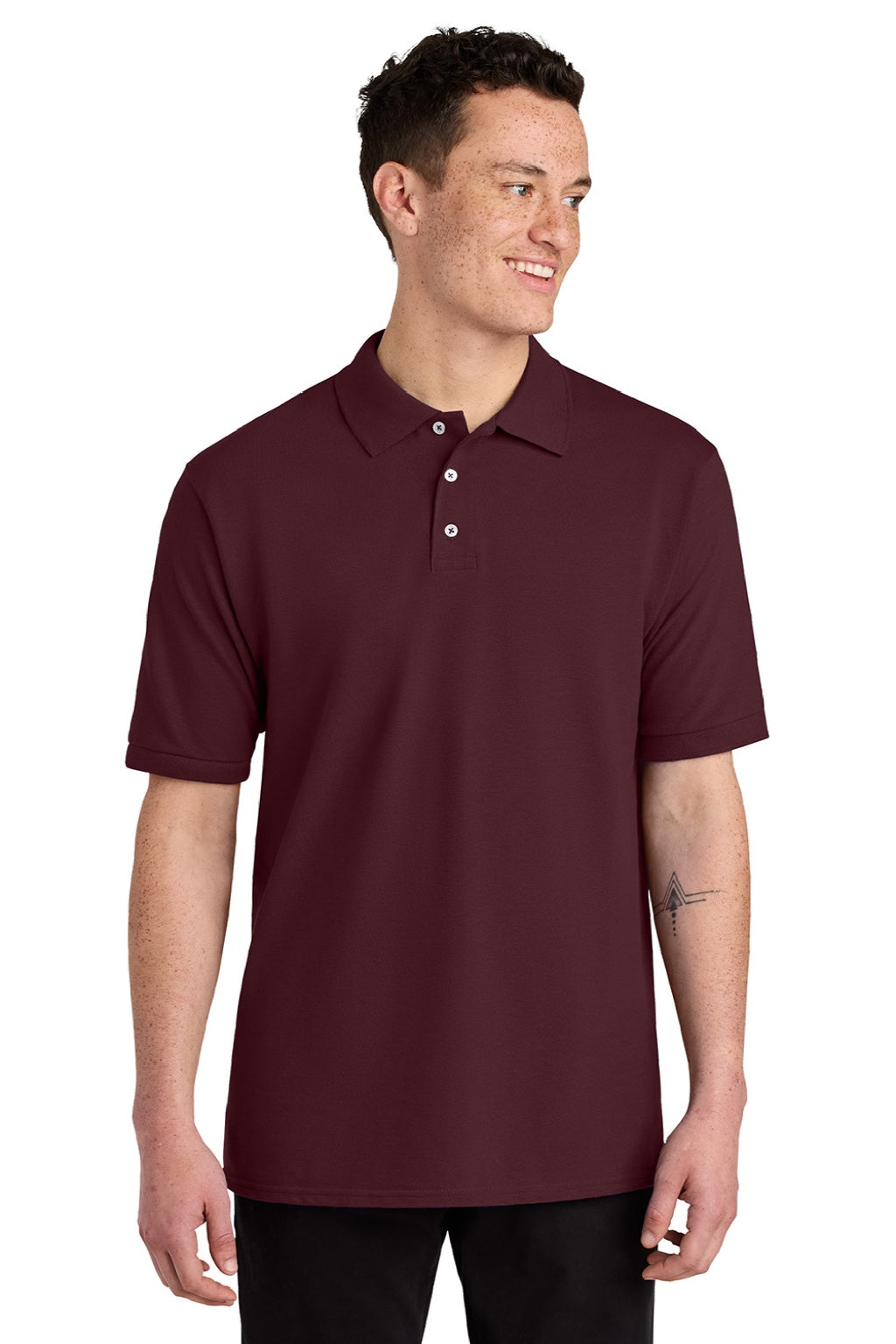Jerzees 443M Mens Short Sleeve Polo Shirt Maroon Model Front