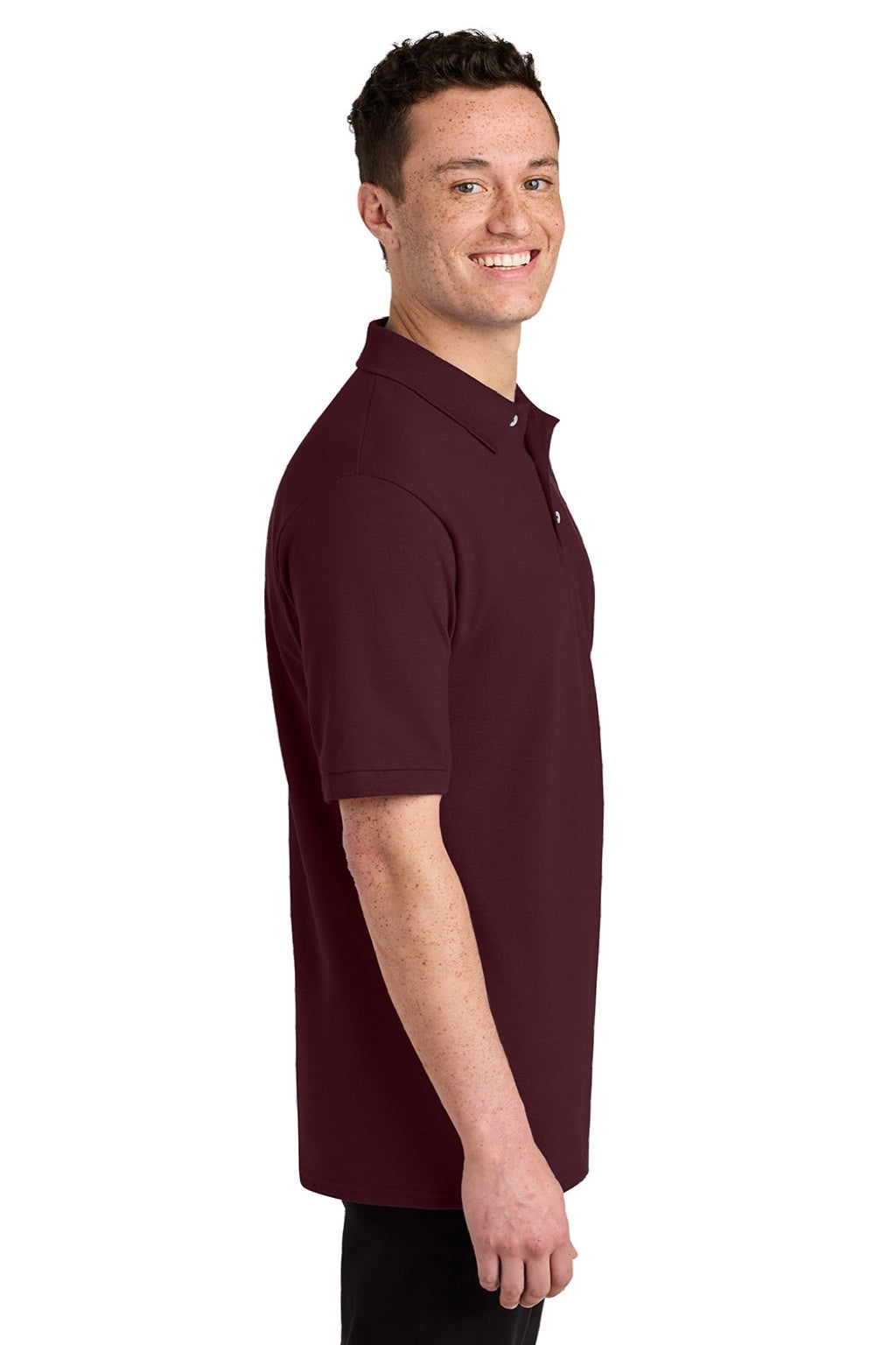 Jerzees 443M Mens Short Sleeve Polo Shirt Maroon Model Side