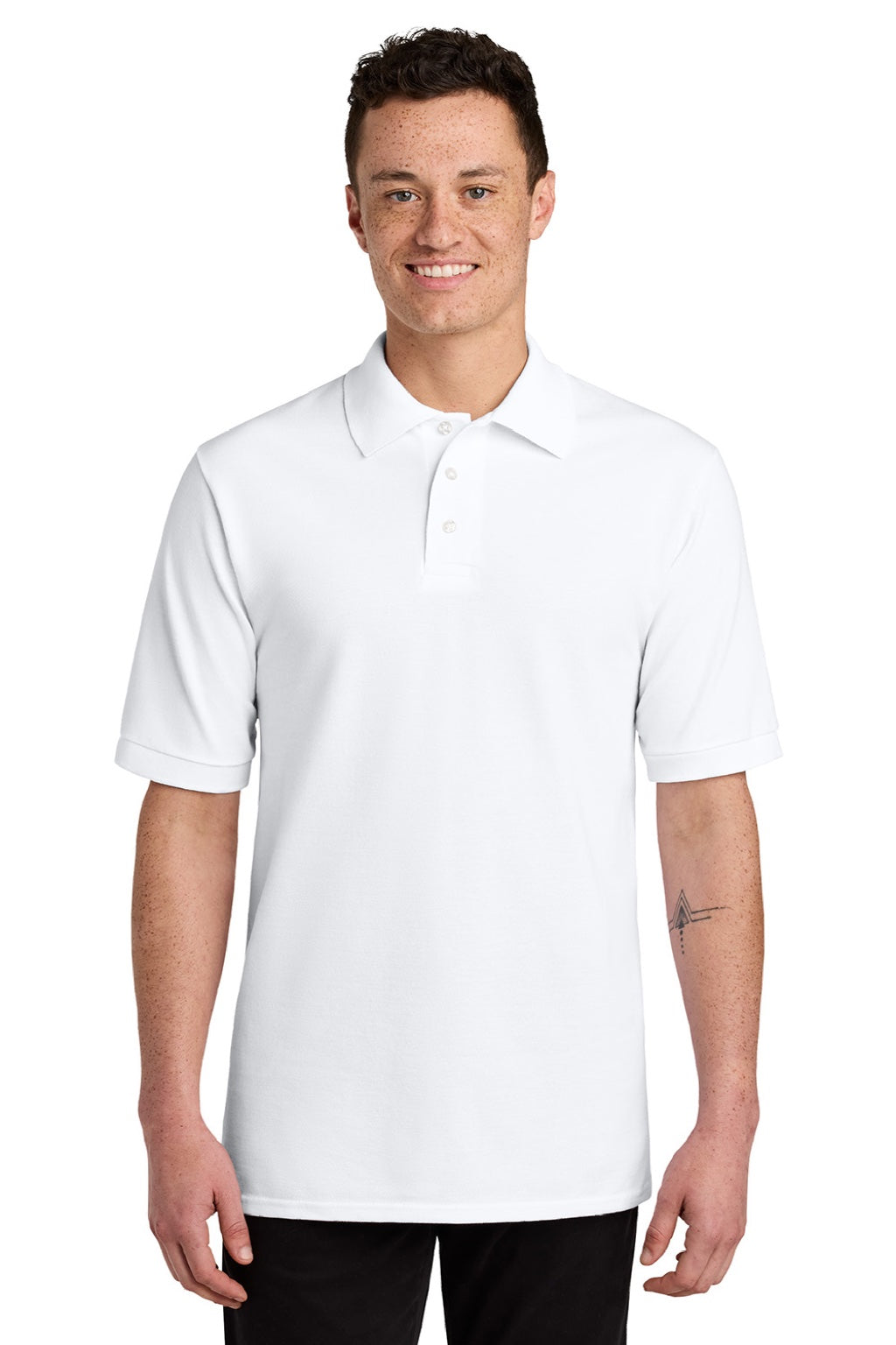 Jerzees 443M Mens Short Sleeve Polo Shirt White Model Front