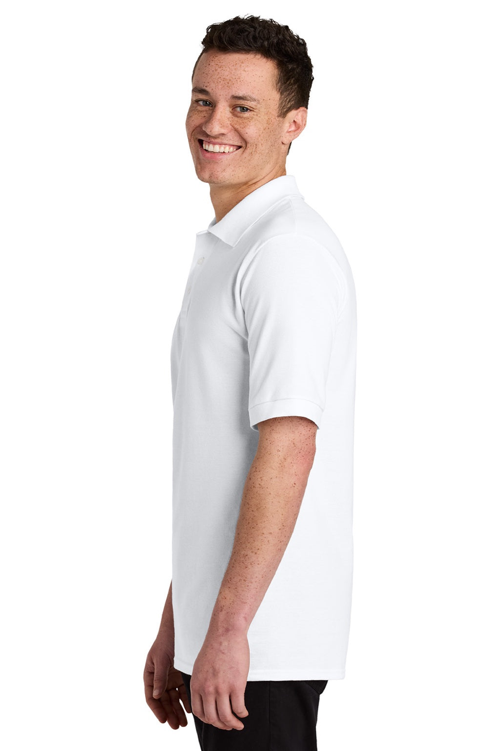 Jerzees 443M Mens Short Sleeve Polo Shirt White Model Side