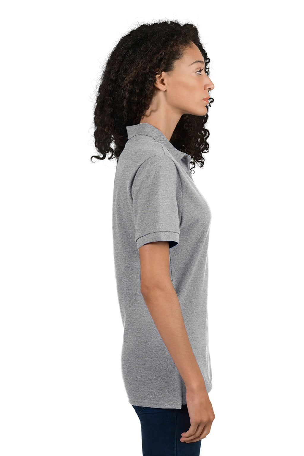 Jerzees 443W Womens Short Sleeve Polo Shirt Heather Grey Model Side