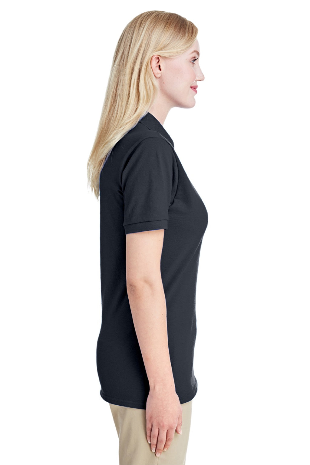Jerzees 443W Womens Short Sleeve Polo Shirt Black Model Side