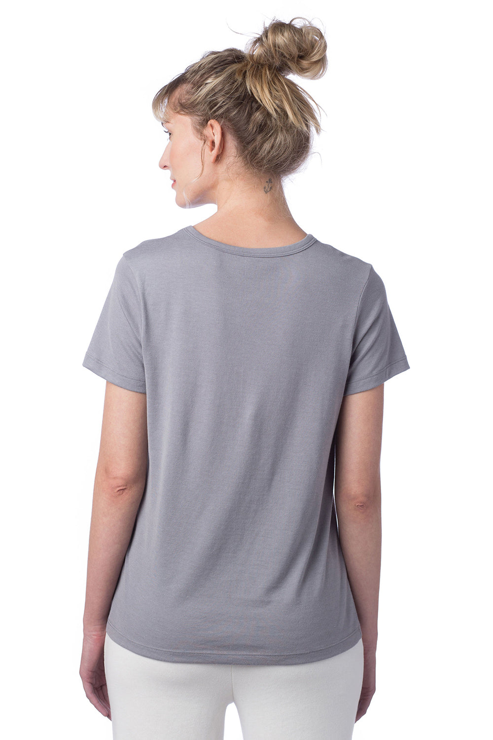 Alternative 4450HM Womens Modal Short Sleeve Crewneck T-Shirt Nickel Grey Model Back